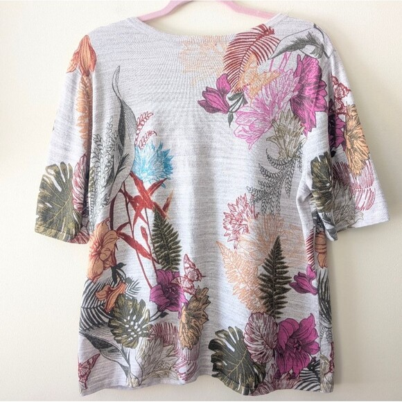 Christopher & Banks Sweater Cardigan Knit Short Sleeve Button Up Floral XL - Picture 2 of 5